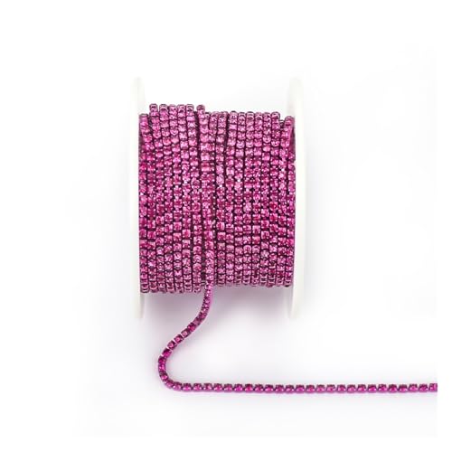 JTKSSCS Strassband Arrival Colorful Rhinestone Chains Dense Fancy Chain Apparel Sewing Glass Rhinestone Cup Chain with Colorful Base(Fuchsia,SS8(2.5mm)-10yards) von JTKSSCS