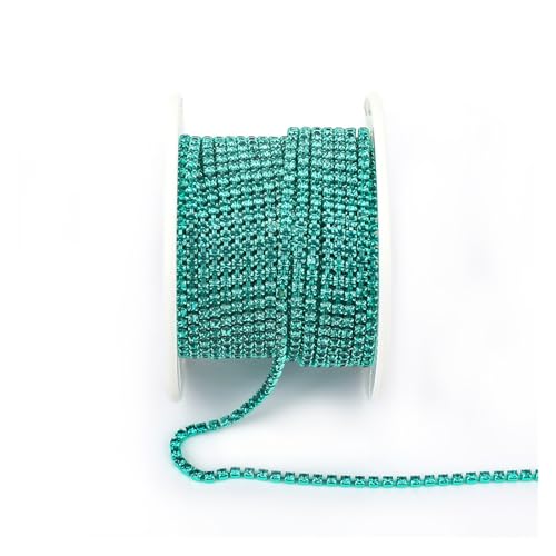 JTKSSCS Strassband Arrival Colorful Rhinestone Chains Dense Fancy Chain Apparel Sewing Glass Rhinestone Cup Chain with Colorful Base(Green Zircon,SS8(2.5mm)-10yards) von JTKSSCS