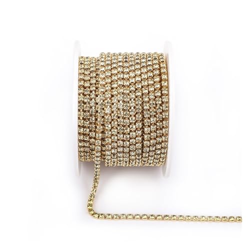 JTKSSCS Strassband Arrival Colorful Rhinestone Chains Dense Fancy Chain Apparel Sewing Glass Rhinestone Cup Chain with Colorful Base(Jonquil,SS8(2.5mm)-10yards) von JTKSSCS