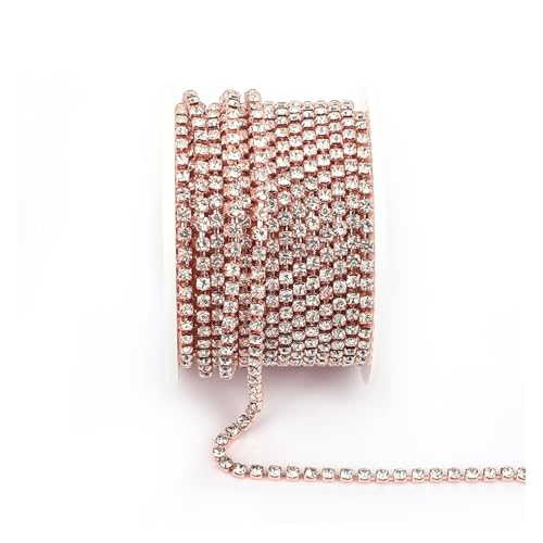 JTKSSCS Strassband Arrival Colorful Rhinestone Chains Dense Fancy Chain Apparel Sewing Glass Rhinestone Cup Chain with Colorful Base(KC Gold Crystal,SS8(2.5mm)-5yards) von JTKSSCS