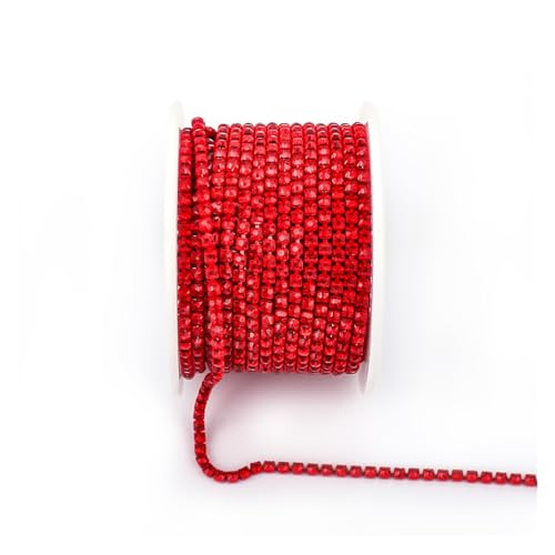 JTKSSCS Strassband Arrival Colorful Rhinestone Chains Dense Fancy Chain Apparel Sewing Glass Rhinestone Cup Chain with Colorful Base(Light Red,SS8(2.5mm)-10yards) von JTKSSCS