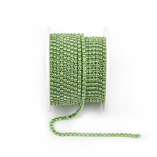 JTKSSCS Strassband Arrival Colorful Rhinestone Chains Dense Fancy Chain Apparel Sewing Glass Rhinestone Cup Chain with Colorful Base(Peridot,SS12(3mm)-5yards) von JTKSSCS