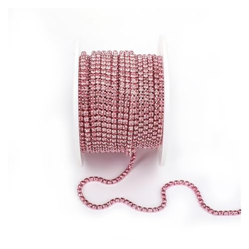 JTKSSCS Strassband Arrival Colorful Rhinestone Chains Dense Fancy Chain Apparel Sewing Glass Rhinestone Cup Chain with Colorful Base(Pink,SS12(3mm)-10yards) von JTKSSCS