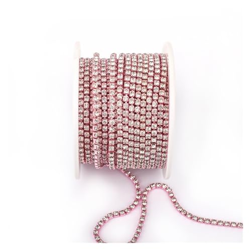 JTKSSCS Strassband Arrival Colorful Rhinestone Chains Dense Fancy Chain Apparel Sewing Glass Rhinestone Cup Chain with Colorful Base(Pink Base-Crystal,SS8(2.5mm)-5yards) von JTKSSCS