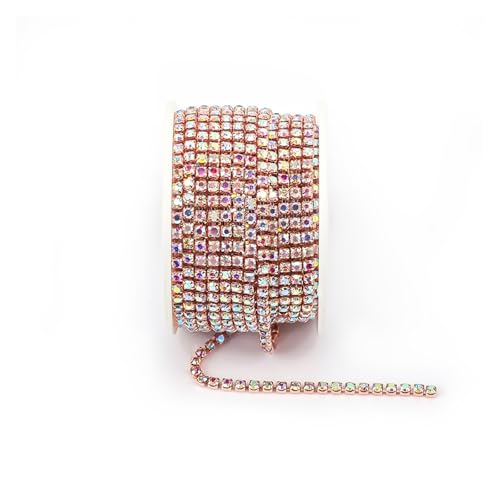 JTKSSCS Strassband Arrival Colorful Rhinestone Chains Dense Fancy Chain Apparel Sewing Glass Rhinestone Cup Chain with Colorful Base(Rose Gold Crystal AB,SS12(3mm)-5yards) von JTKSSCS