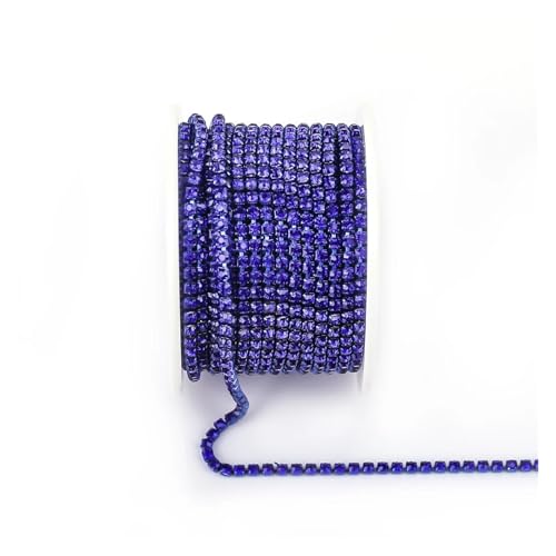 JTKSSCS Strassband Arrival Colorful Rhinestone Chains Dense Fancy Chain Apparel Sewing Glass Rhinestone Cup Chain with Colorful Base(Sapphire,SS12(3mm)-10yards) von JTKSSCS