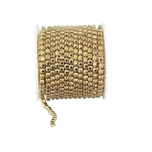 JTKSSCS Strassband Kristall-Strass-Becherkette for Aufnähen auf Glas-Strass-Besatzkette, for Aufkleben auf Bunte Kristall-Becherkette for Heimwerkerarbeiten(Aurum(Gold),5YARDS-Pack_SS16-4MM) von JTKSSCS