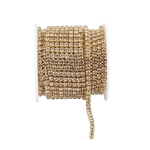 JTKSSCS Strassband Kristall-Strass-Becherkette for Aufnähen auf Glas-Strass-Besatzkette, for Aufkleben auf Bunte Kristall-Becherkette for Heimwerkerarbeiten(Gold Lt.Topaz,10YARDS-ROLL_SS12-3MM) von JTKSSCS