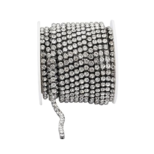 JTKSSCS Strassband Kristall-Strass-Becherkette for Aufnähen auf Glas-Strass-Besatzkette, for Aufkleben auf Bunte Kristall-Becherkette for Heimwerkerarbeiten(Gun Black Crystal,5YARDS-Pack_SS18-4.4MM) von JTKSSCS
