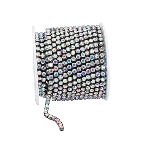 JTKSSCS Strassband Kristall-Strass-Becherkette for Aufnähen auf Glas-Strass-Besatzkette, for Aufkleben auf Bunte Kristall-Becherkette for Heimwerkerarbeiten(Gun Black Crystal AB,5YARDS-Pack_SS6-2MM) von JTKSSCS
