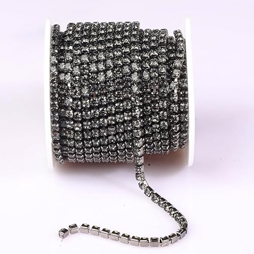 JTKSSCS Strassband Kristall-Strass-Becherkette for Aufnähen auf Glas-Strass-Besatzkette, for Aufkleben auf Bunte Kristall-Becherkette for Heimwerkerarbeiten(GunBlackBlackDiamond,1YARD-Pack_SS16-4MM) von JTKSSCS