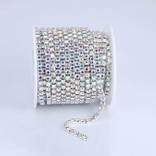 JTKSSCS Strassband Kristall-Strass-Becherkette for Aufnähen auf Glas-Strass-Besatzkette, for Aufkleben auf Bunte Kristall-Becherkette for Heimwerkerarbeiten(Sliver Crystal AB,5YARDS-Pack_SS18-4.4MM) von JTKSSCS