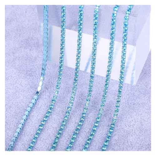 JTKSSCS Strassband Kristallglas-Strasskette mit bunter Unterseite for Aufnähen von Steinen, Tassenkette, Strassbesatz, DIY-Zubehör(Aquamarine,2mm-1 Yard) von JTKSSCS