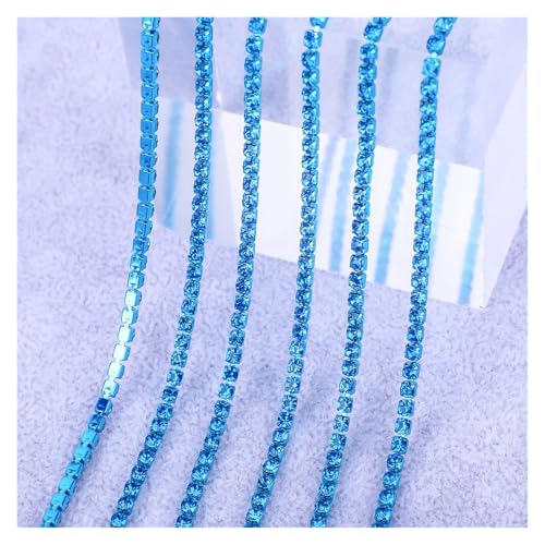 JTKSSCS Strassband Kristallglas-Strasskette mit bunter Unterseite for Aufnähen von Steinen, Tassenkette, Strassbesatz, DIY-Zubehör(Capri Blue,2mm-1 Yard) von JTKSSCS
