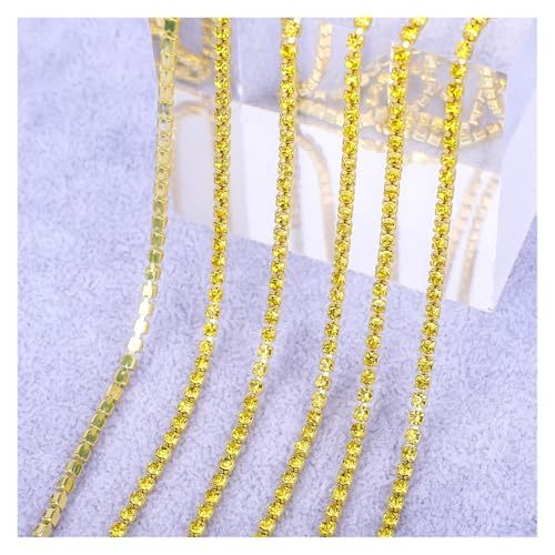 JTKSSCS Strassband Kristallglas-Strasskette mit bunter Unterseite for Aufnähen von Steinen, Tassenkette, Strassbesatz, DIY-Zubehör(Critrine,2mm-1 Yard) von JTKSSCS