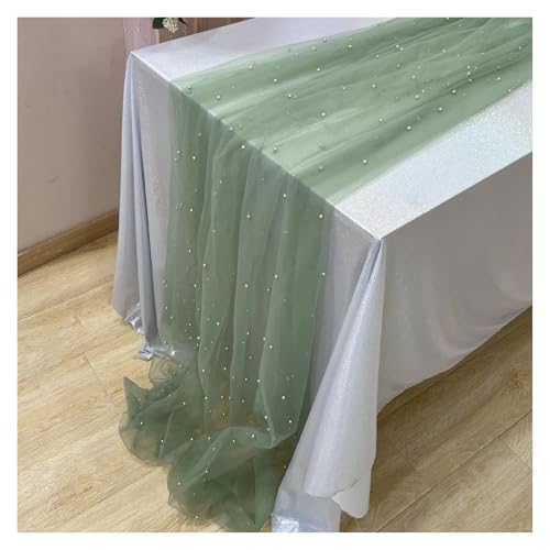 JTKSSCS Tischläufer 1PCS/4PCS 75 * 300CM Hochzeit Peral Tüll Tisch Läufer 10FT Sheer Voile Esstisch Dekoration(Green,75X300CM_1PCS) von JTKSSCS