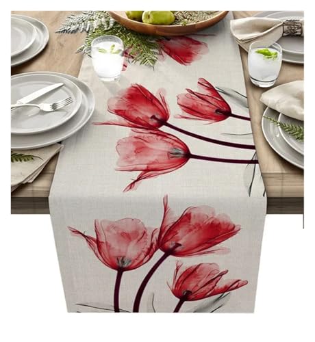 JTKSSCS Tischläufer Blauer Tulpen-Tischläufer for Esstisch, Küchendekor, fleckenabweisende Tischdecke for Esstisch(ABC117) von JTKSSCS