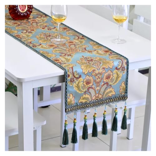 JTKSSCS Tischläufer Braune Farbe Große Muster Tischläufer Stil Teetisch Flagge Teetisch Schließen TV Schrank Abdeckung Tuch Mit Quasten(Light Green,32x260cm) von JTKSSCS