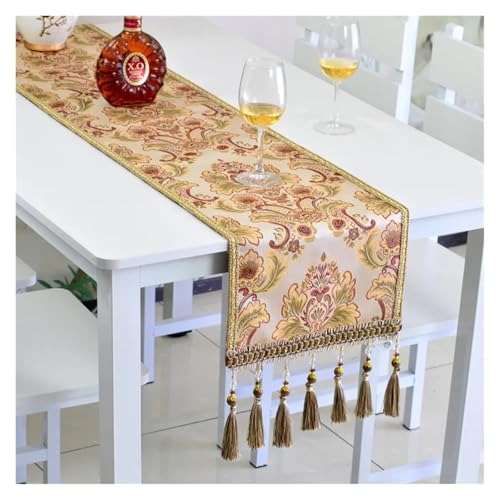 JTKSSCS Tischläufer Braune Farbe Große Muster Tischläufer Stil Teetisch Flagge Teetisch Schließen TV Schrank Abdeckung Tuch Mit Quasten(Navy Blue,32x190cm) von JTKSSCS
