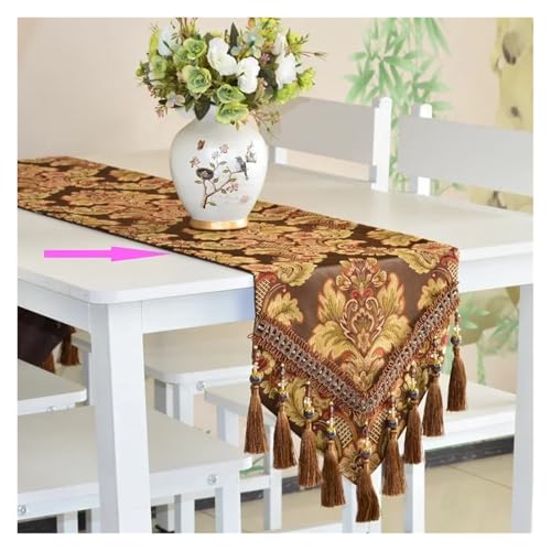 JTKSSCS Tischläufer Braune Farbe Große Muster Tischläufer Stil Teetisch Flagge Teetisch Schließen TV Schrank Abdeckung Tuch Mit Quasten(Purple,32x240cm) von JTKSSCS