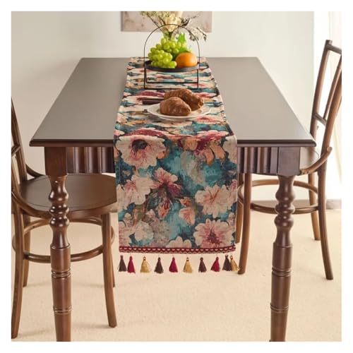 JTKSSCS Tischläufer Ländlichen Stil Tischläufer Ölgemälde Jacquard Tischdecke Läufer Schrank Lange Tisch Einstellung(Color13,33x180cm) von JTKSSCS
