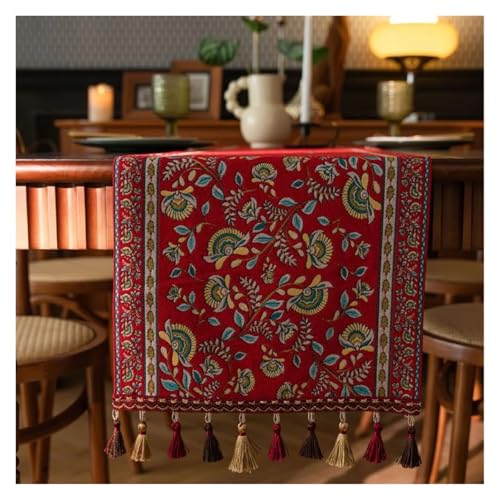 JTKSSCS Tischläufer Pflanze Blume Tisch Läufer Mit Quasten Jacquard Wohnzimmer Schrank Abdeckung Küche Esszimmer(Color 01,35x220cm) von JTKSSCS