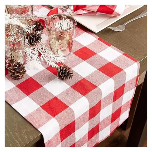 JTKSSCS Tischläufer Polyester Check Tischläufer rot und weiß Karierte Tischdecke Familie Abendessen Karierte Tischdecke(33x140cm 13x55inch) von JTKSSCS
