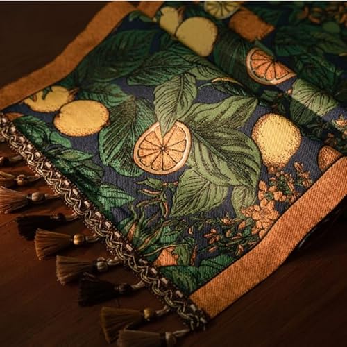 JTKSSCS Tischläufer Retro Jacquard Tischläufer mit Quasten Sonnenblumen Stickerei Tisch Einstellung Esszimmer Küche(Color1,35x300CM) von JTKSSCS