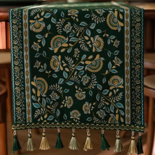 JTKSSCS Tischläufer Retro Jacquard Tischläufer mit Quasten Sonnenblumen Stickerei Tisch Einstellung Esszimmer Küche(Color3,35x200CM) von JTKSSCS