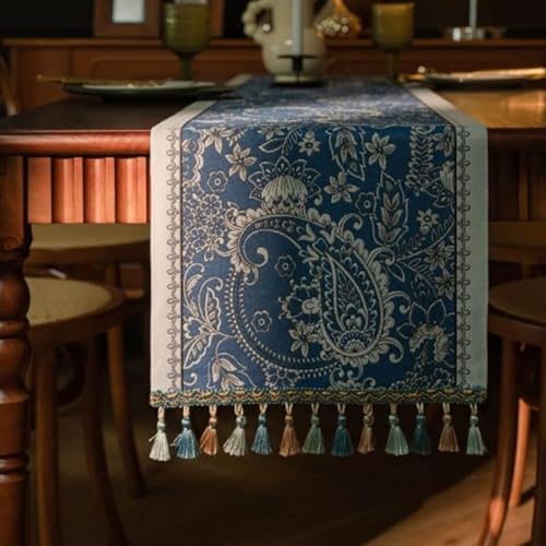 JTKSSCS Tischläufer Retro Jacquard Tischläufer mit Quasten Sonnenblumen Stickerei Tisch Einstellung Esszimmer Küche(Color4,35x140CM) von JTKSSCS