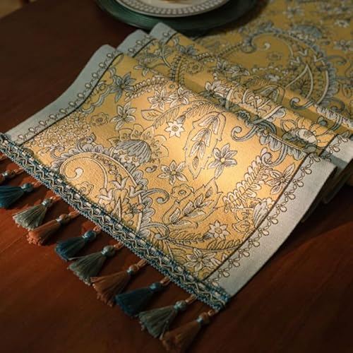 JTKSSCS Tischläufer Retro Jacquard Tischläufer mit Quasten Sonnenblumen Stickerei Tisch Einstellung Esszimmer Küche(Color5,35x200CM) von JTKSSCS
