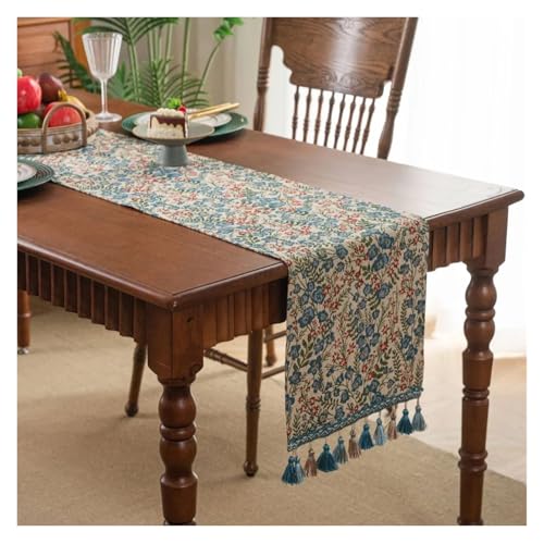 JTKSSCS Tischläufer Retro Nostalgie Ölgemälde Jacquard Tischläufer mit Quaste for Esstisch Home Decor(Color1,33x160CM) von JTKSSCS