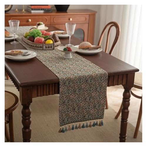 JTKSSCS Tischläufer Retro Nostalgie Ölgemälde Jacquard Tischläufer mit Quaste for Esstisch Home Decor(Color10,33x160CM) von JTKSSCS