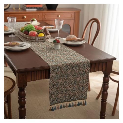 JTKSSCS Tischläufer Retro Nostalgie Ölgemälde Jacquard Tischläufer mit Quaste for Esstisch Home Decor(Color10,33x200CM) von JTKSSCS