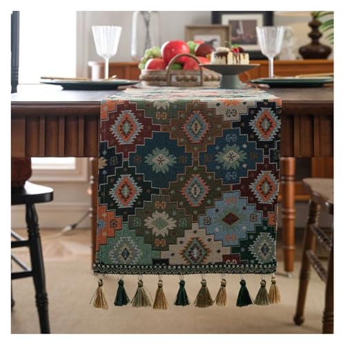 JTKSSCS Tischläufer Retro Nostalgie Ölgemälde Jacquard Tischläufer mit Quaste for Esstisch Home Decor(Color11,33x200CM) von JTKSSCS
