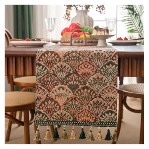 JTKSSCS Tischläufer Retro Nostalgie Ölgemälde Jacquard Tischläufer mit Quaste for Esstisch Home Decor(Color2,33x120CM) von JTKSSCS