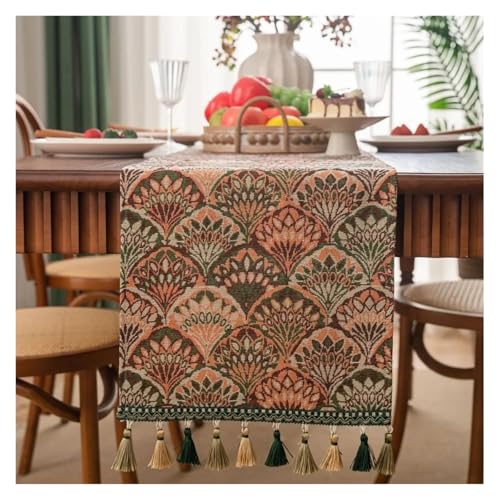 JTKSSCS Tischläufer Retro Nostalgie Ölgemälde Jacquard Tischläufer mit Quaste for Esstisch Home Decor(Color2,33x220CM) von JTKSSCS