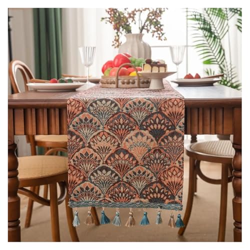 JTKSSCS Tischläufer Retro Nostalgie Ölgemälde Jacquard Tischläufer mit Quaste for Esstisch Home Decor(Color3,33x140CM) von JTKSSCS