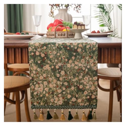 JTKSSCS Tischläufer Retro Nostalgie Ölgemälde Jacquard Tischläufer mit Quaste for Esstisch Home Decor(Color4,33x300CM) von JTKSSCS