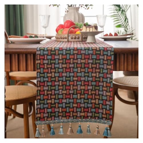 JTKSSCS Tischläufer Retro Nostalgie Ölgemälde Jacquard Tischläufer mit Quaste for Esstisch Home Decor(Color5,33x220CM) von JTKSSCS