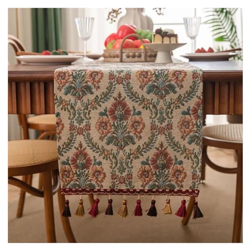 JTKSSCS Tischläufer Retro Nostalgie Ölgemälde Jacquard Tischläufer mit Quaste for Esstisch Home Decor(Color6,33x275CM) von JTKSSCS