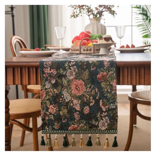JTKSSCS Tischläufer Retro Nostalgie Ölgemälde Jacquard Tischläufer mit Quaste for Esstisch Home Decor(Color7,33x240CM) von JTKSSCS
