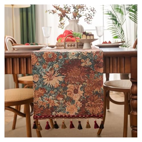 JTKSSCS Tischläufer Retro Nostalgie Ölgemälde Jacquard Tischläufer mit Quaste for Esstisch Home Decor(Color8,33x120CM) von JTKSSCS