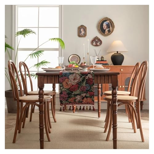 JTKSSCS Tischläufer Retro Nostalgie Ölgemälde Jacquard Tischläufer mit Quaste for Esstisch Home Decor(Color9,33x240CM) von JTKSSCS