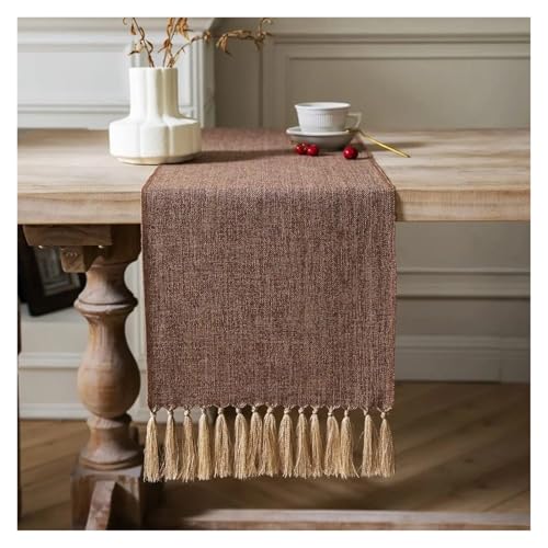 JTKSSCS Tischläufer Rustikaler Tischläufer im Bauernhausstil, Tischläufer im Leinenstil, gewebter Esstischläufer(Brown,33X183CM_Other) von JTKSSCS