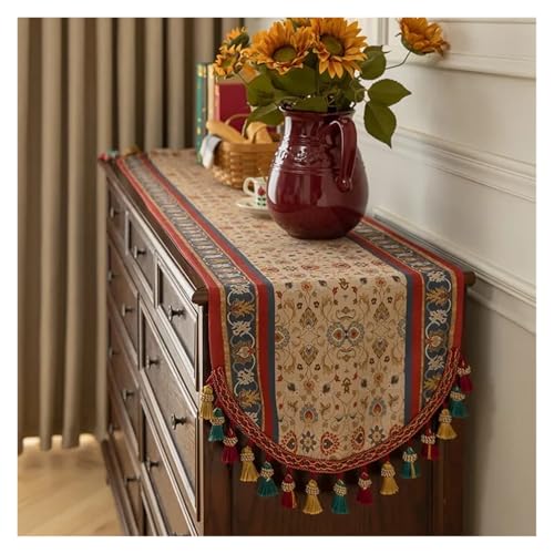 JTKSSCS Tischläufer Tischläufer Esstisch Teestube Schrankabdeckung Blumenquaste Retro Lange Tischdecke(Color 01,40x180cm) von JTKSSCS