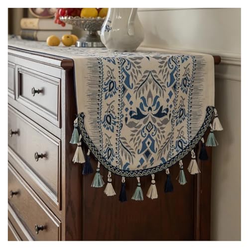 JTKSSCS Tischläufer Tischläufer Esstisch Teestube Schrankabdeckung Blumenquaste Retro Lange Tischdecke(Color 03,40x180cm) von JTKSSCS