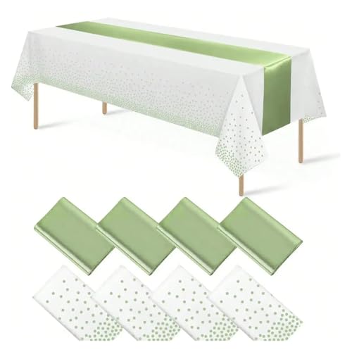 JTKSSCS Tischläufer Tischläufer-Set, weiße und graugrüne Gepunktete Tischdecke ist for Hochzeiten geeignet JTKSSCS Tischläufer Tischläufer-Set, weiße und graugrüne Gepunktete Tischdecke ist for Hochzeiten geeignet von JTKSSCS