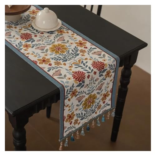 JTKSSCS Tischläufer Tischläufer mit Quaste Couchtisch TV-Schrank Dekor Jacquard Cartoon Anime Lange Esszimmer(Blue Flower,35x200CM) von JTKSSCS