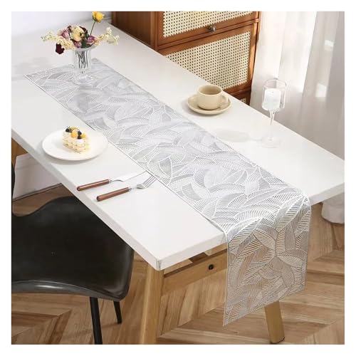 JTKSSCS Tischläufer wasserdichte Tischflagge PVC Ölbeständiger und wärmeisolierender Tischläufer for den Innen- und Außenbereich(Sliver,180x35cm) von JTKSSCS